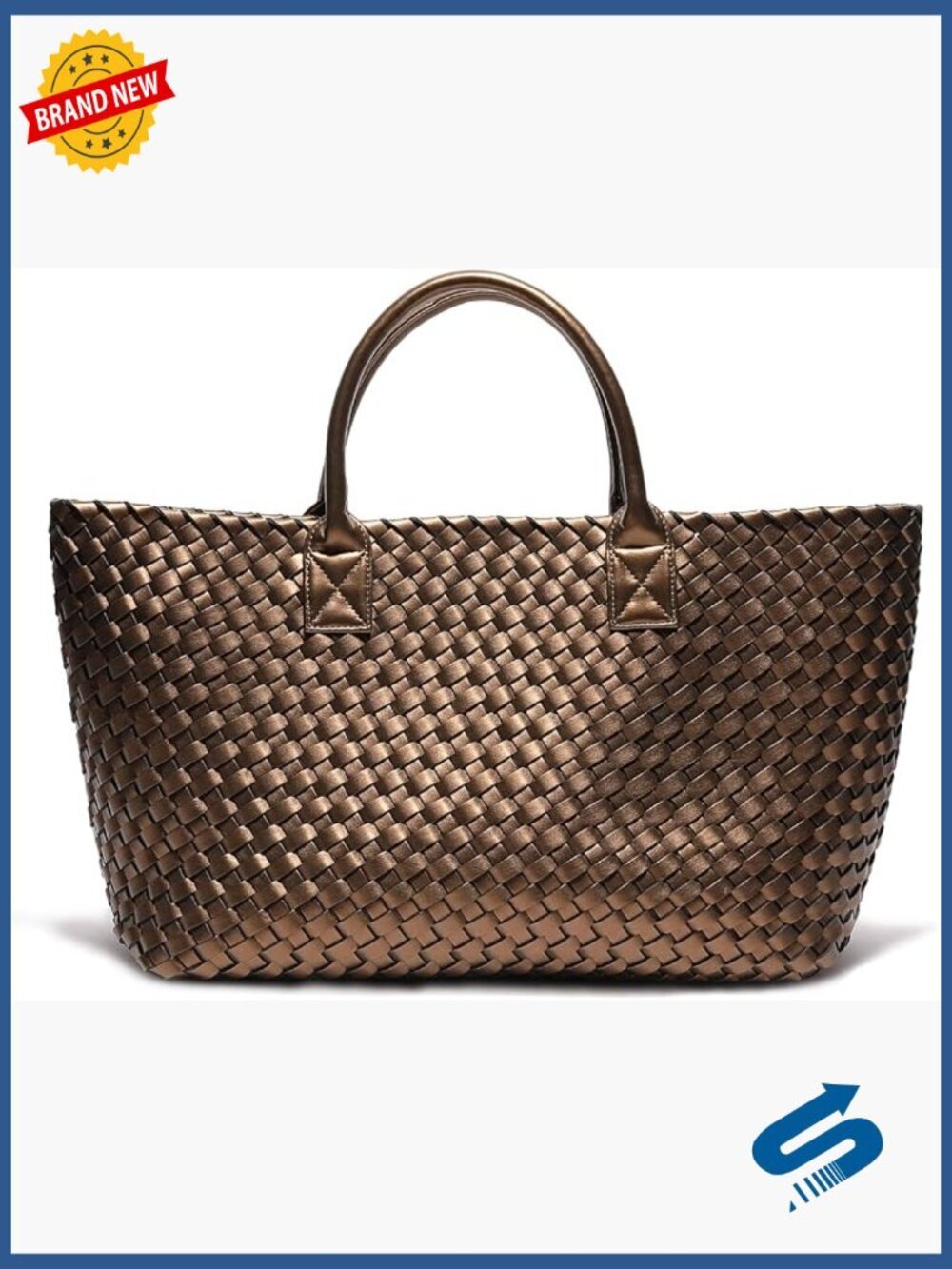 Large Woven Tote Bag Shoulder Handbag Vegan Leather Fashion Shopper